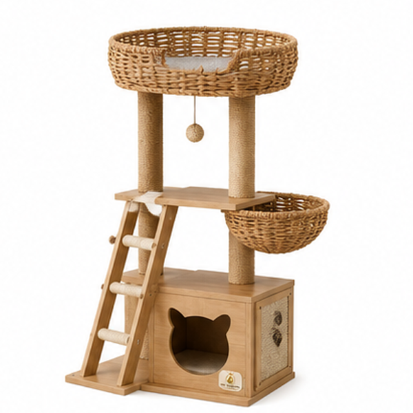 115 cm Ladder Nest Cat Tower with Woven Beds