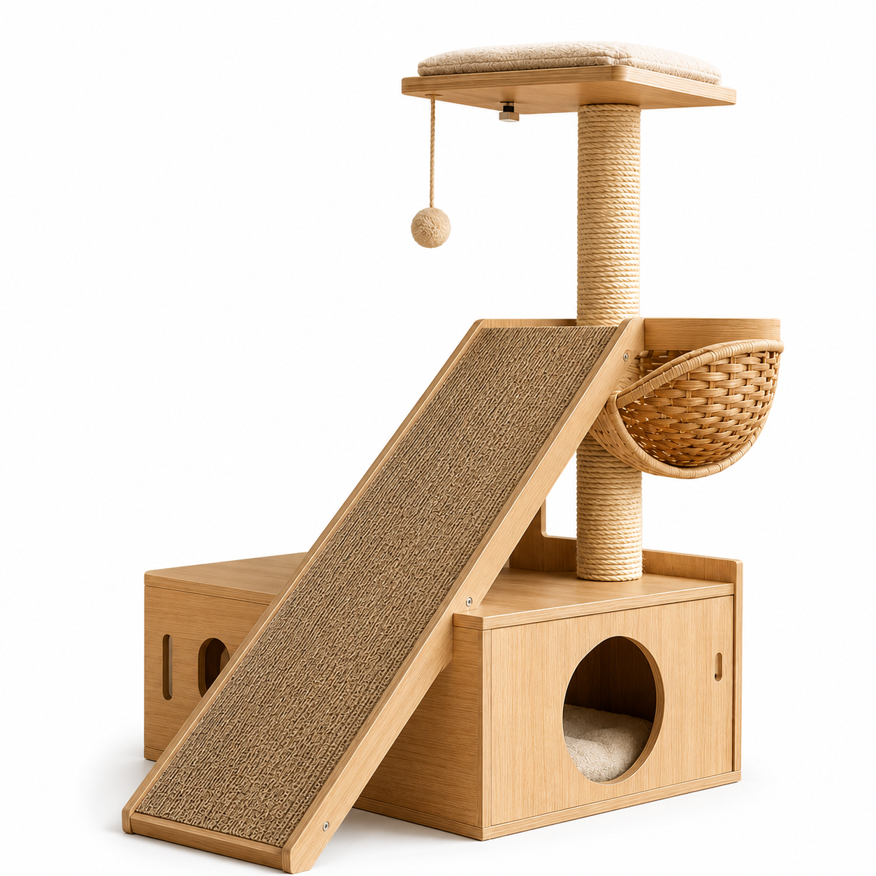 95 cm Playboard Nest Cat Tree with Wide Scratch Ramp