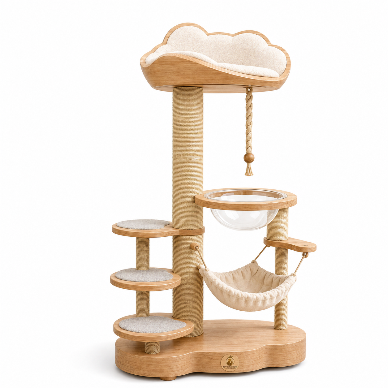 Cloud Nest Wooden Cat Tower with Acrylic Bubble and Hammock